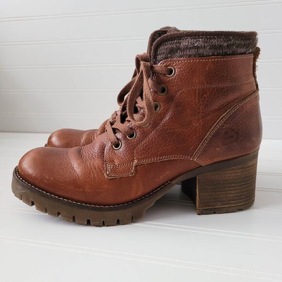 Bull Boxer Boots Size 9M Brown Leather Combat Carmen Lace Up Chunky Heel Lug - Picture 2 of 15